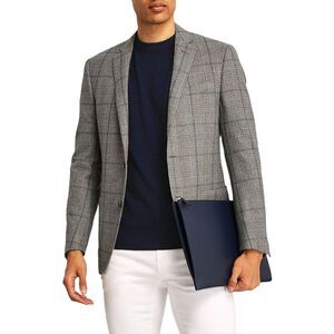 Corneliani Mens Slim Fit Wool-Cashmere Check Sport Coat 46 Regular Grey IT 56